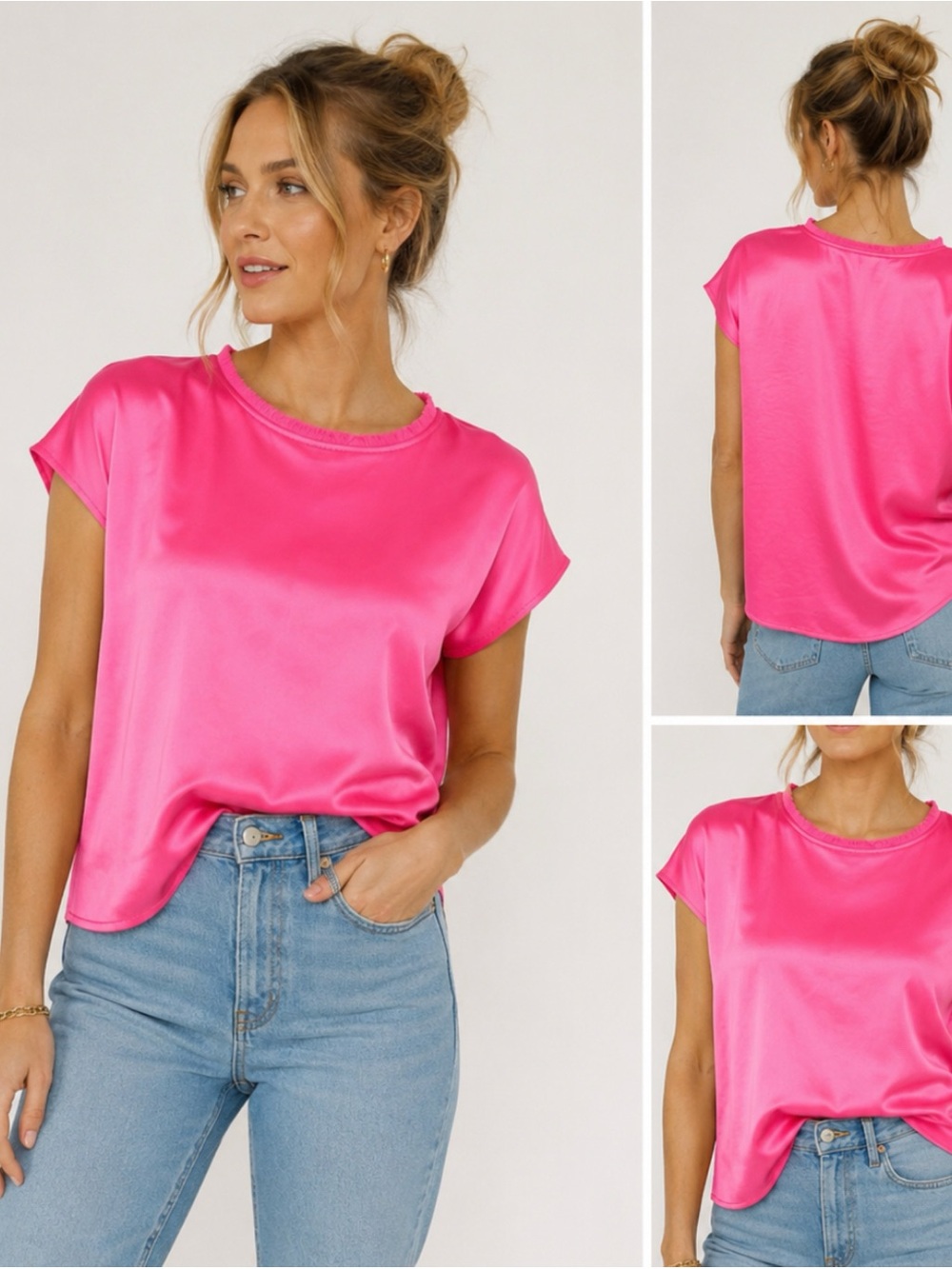 NÉW S'edge Sedge Apparel Astor Top
Fray Neck Neon Pink Size L